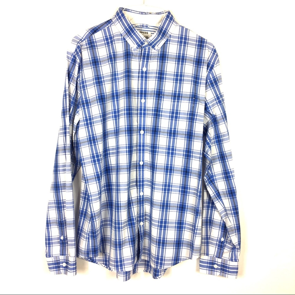 Express Blue Plaid button down shirt size XL